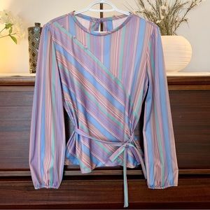 Vintage 70's Pastel Striped Women's Blouse, Size Medium